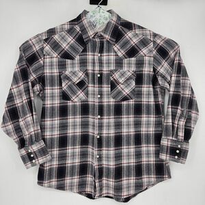 Ely Cattleman Shirt Mens Large Black Red Plaid Flannel Long Sleeve Western
